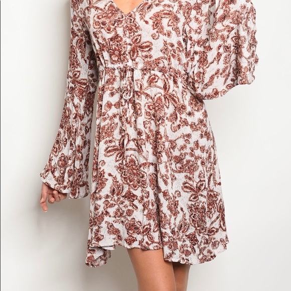 Floral Rust Midi Long Sleeve Dress - Picture 3 of 8